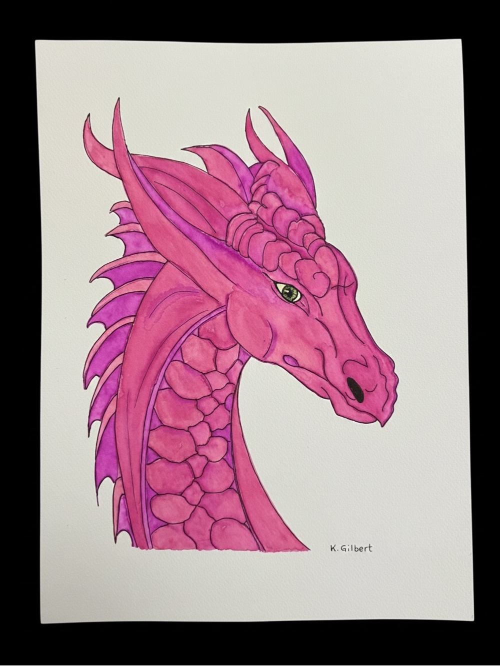 Watercolor Pink Dragon Painting